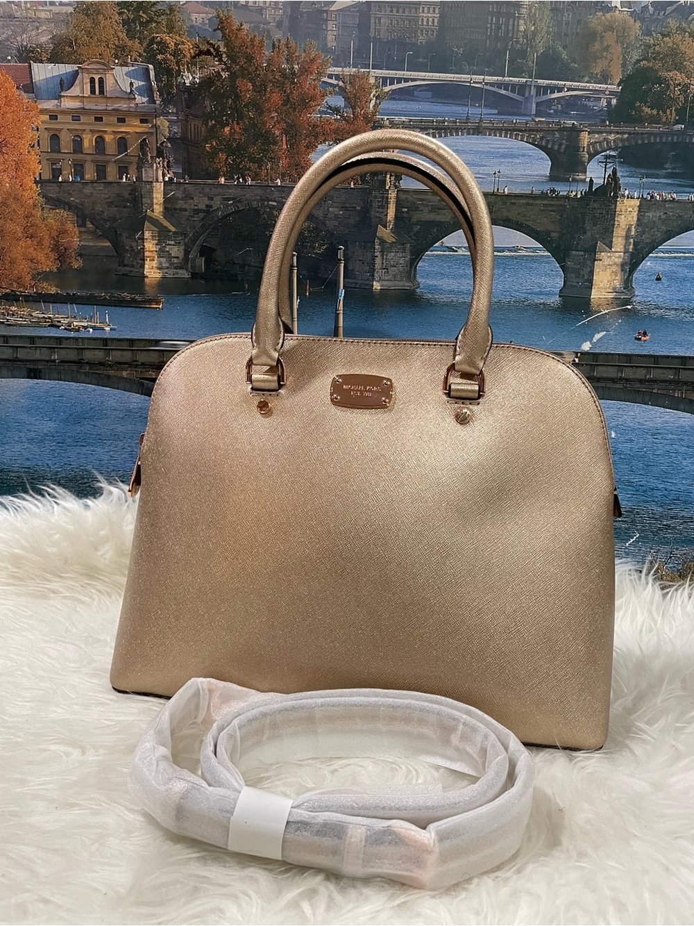 Michael Kors Rose Gold Saffiano Dome Satchel